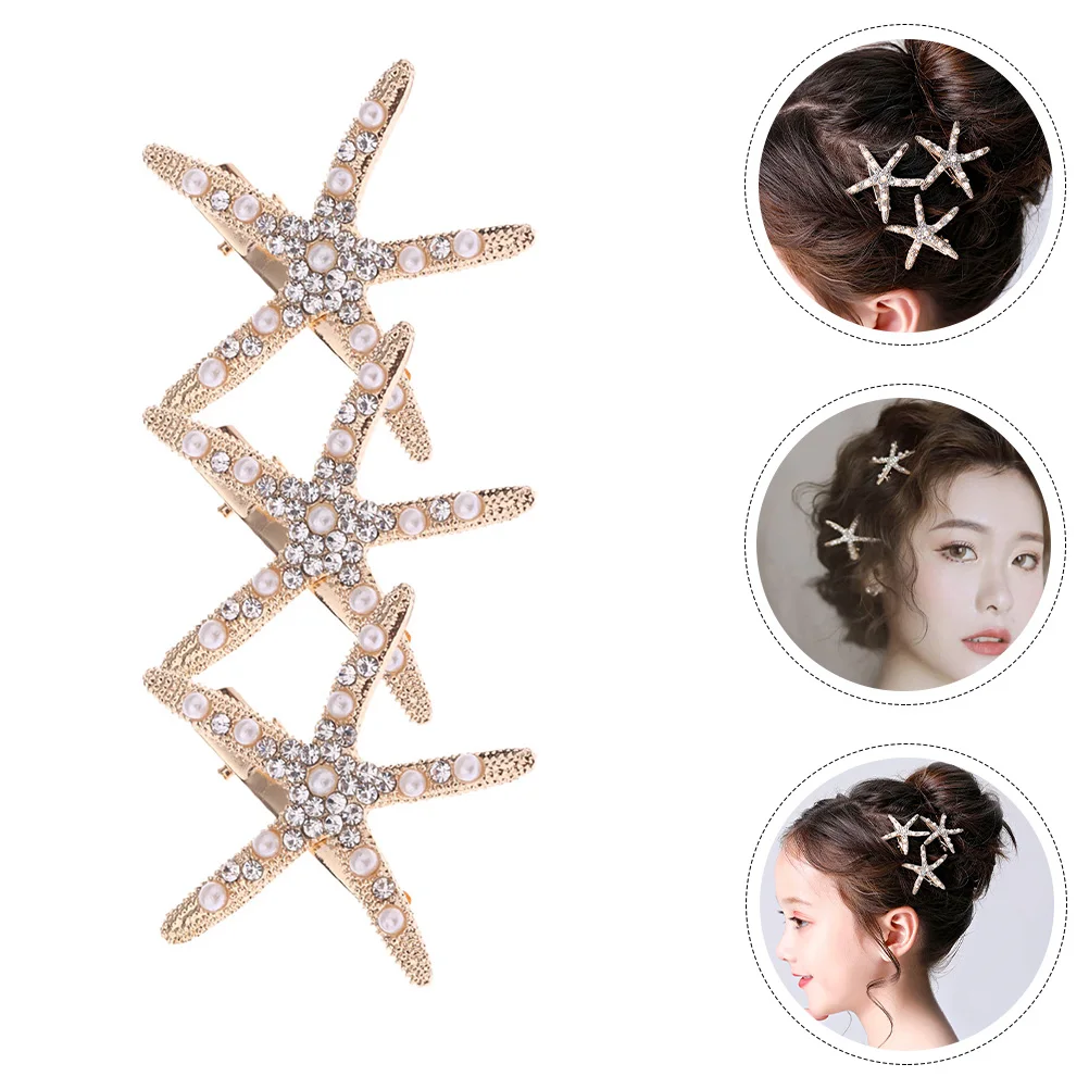 

3 Pcs Bride Hair Clip Wedding Girls Accessories Clips Guest Golden Alloy Bridal Accessory for