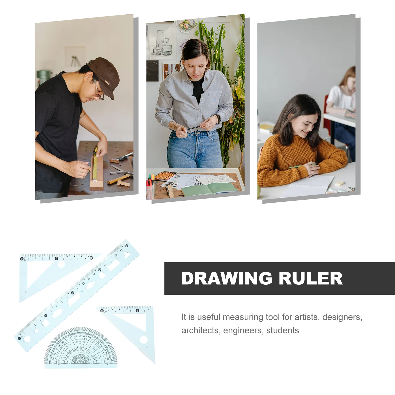 

3Sets Geometry Drawing Tools Ruler Multifunctional School Supply Drawing Stationery Math Protractor Measurement Tools