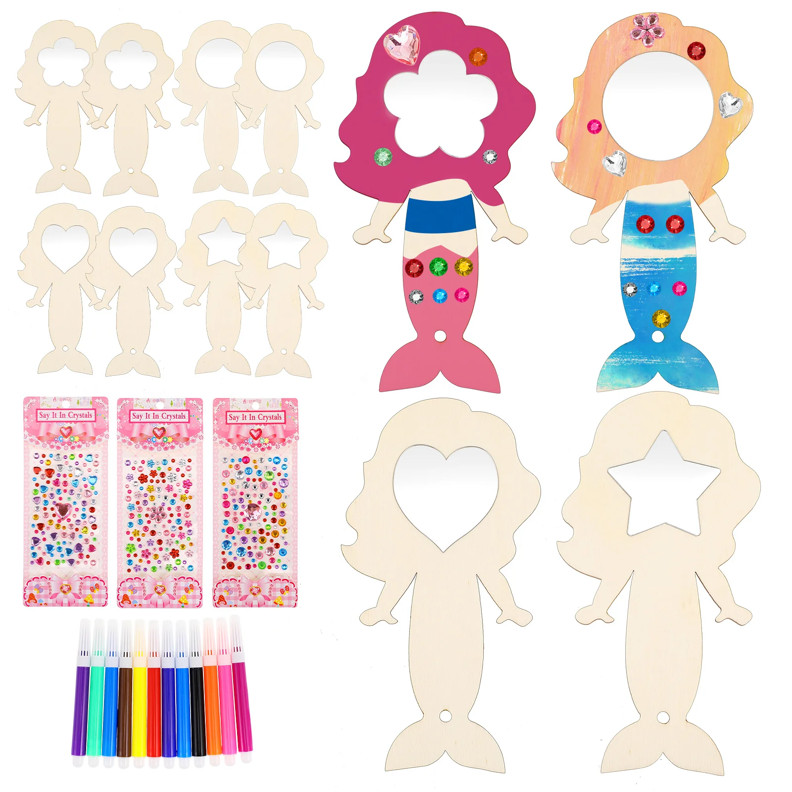 

1 Set Wooden Mirror Craft Kit Kids Mirror Craft Mermaid Craft Mirror Pieces For Crafts Party Decorations And Diy Activities