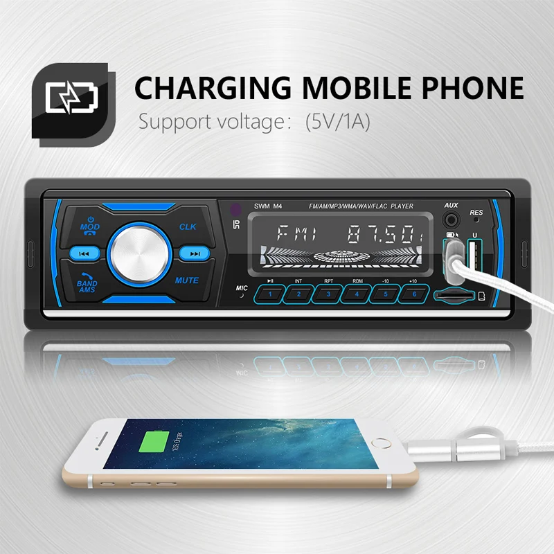 راديو ستريو للسيارة مع بلوتوث ، DAB ، In-Dash ، FM ، AM ، RDS ، مكالمات بدون استخدام اليدين ، 2 USB ، TF ، AUX ، cal ، Music ، 1Din12V ، 60W x 4 #5