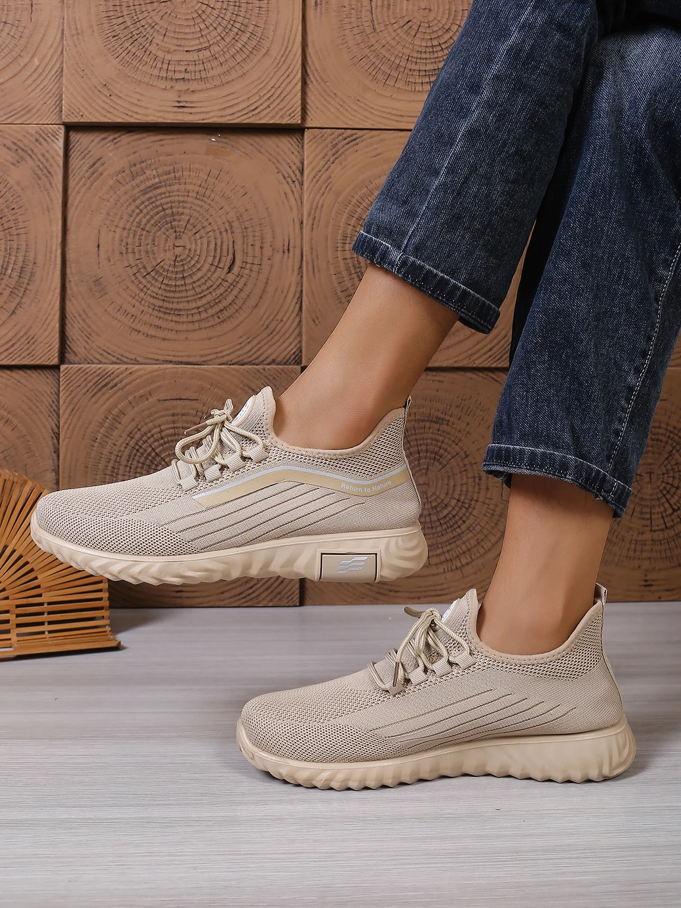 Herren Casual Strick-Schnürsneaker, Atmungsaktives Mesh-Obermaterial Sportschuhe, Ganzjährig Leichte Fußbekleidung – Detail 7