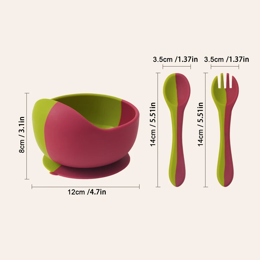 3PCS Silicone Baby Tableware Sets Non-slip Bowl Soft Spoon Fork Color Contrast Baby Feeding Training Dinner Set Baby Stuff