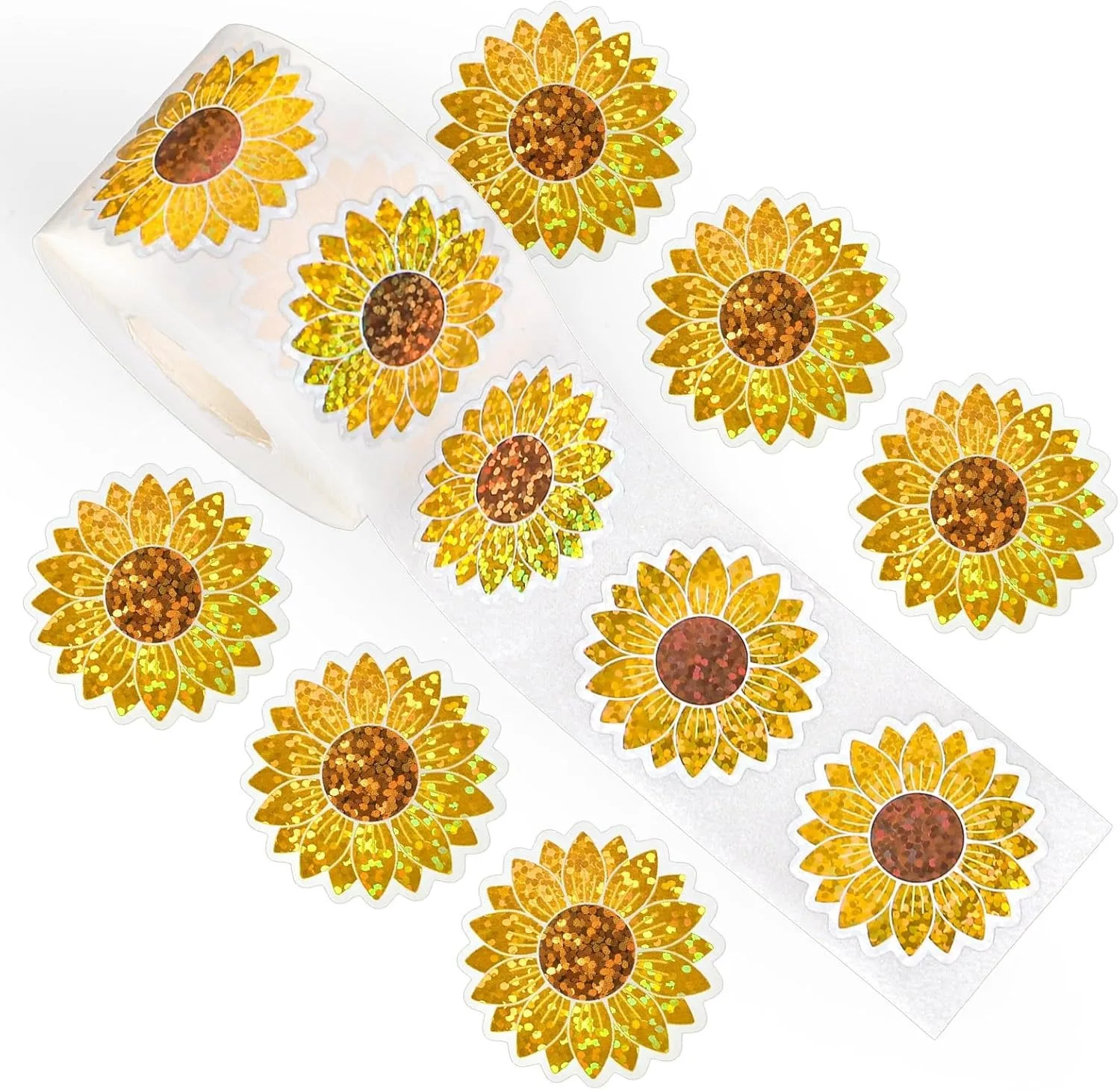 

500 шт. 1,2 дюйма, блестящая форма подсолнуха, сделай сам, водонепроницаемая упаковка, награды, наклейки, вечерние конверты, украшения, упаковочные этикетки, наклейки для учителей, студентов, поведение, награды, наклейки