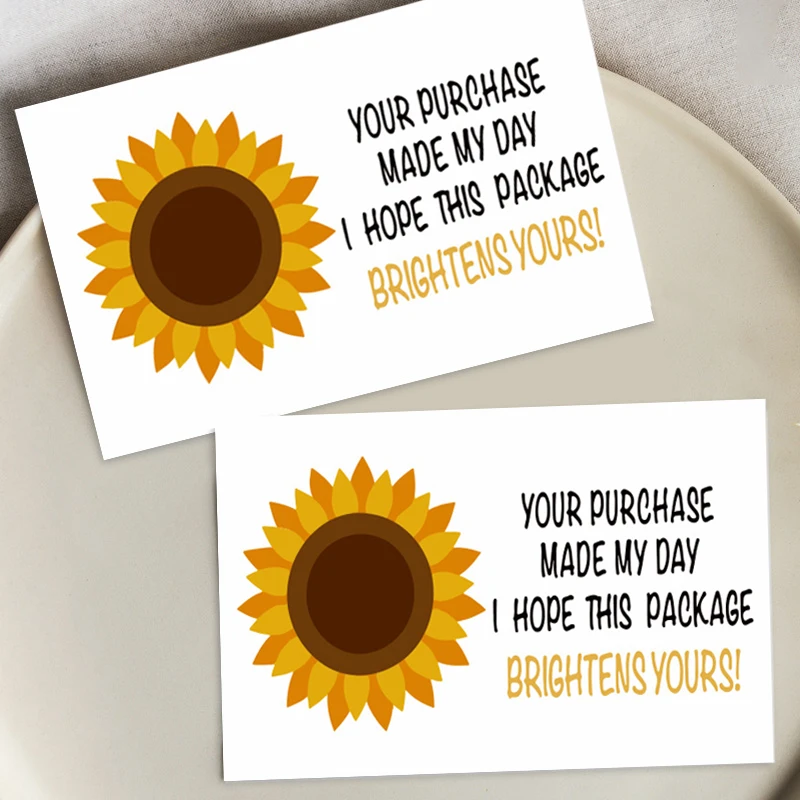 50pcs Your Purchase Made My Day Thank You Card Sunflowers Shopping Purchase Greeting Cards for Small Business Package Inserts