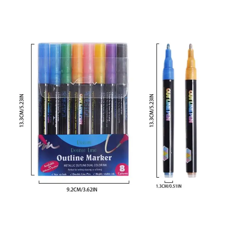 Self Outline Markers Glitter Self-Outline Markers For Painting Glitter Outline Pens Writing Drawing Pens For Journal Greeting