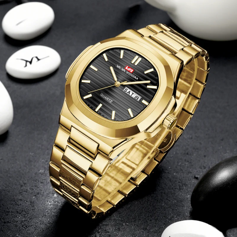 New Business Calendar Quartz Waterproof Watch Round Men Stainless Steel Band Custom Wholesale Luxury Watch for Men