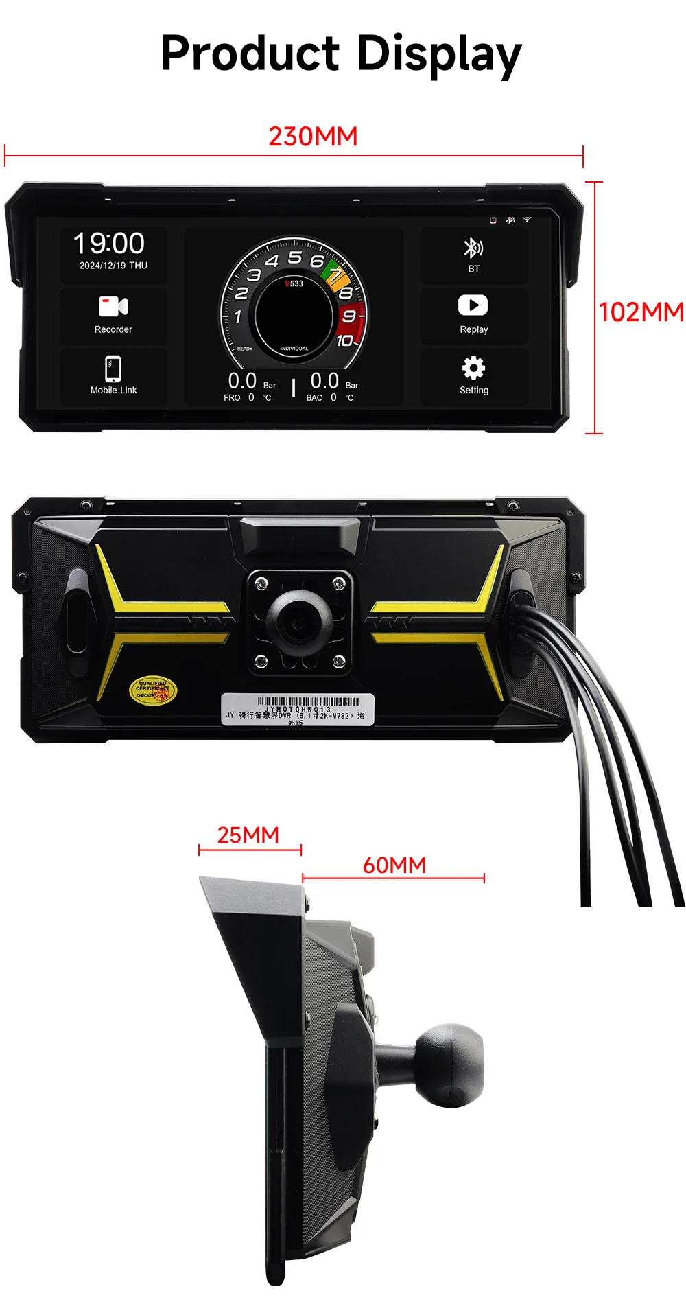 JIUYIN 8,1/7 Zoll Kabelloses CarPlay Moto Android Auto Tragbares IPX8 Motorrad-Armaturenbrett-Navigationsdisplay Bildschirmmonitor – Detail 15