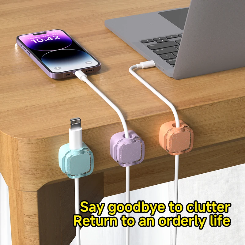 Desk Cord Organizer Hook, Flexible Elastic Cable Holder Clips, Traceless Adhesive Wire Management System, Rotatable Charging Cab