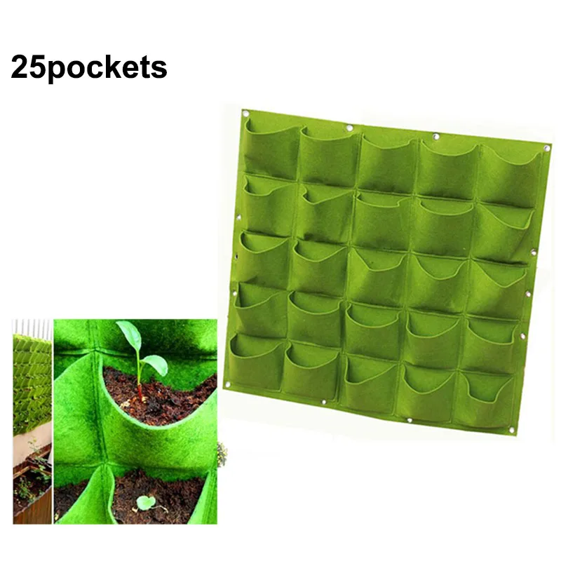 

100cm 25 Pockets Vertical Garden bed pots flower grow bag Wall mounted Hanging Planting Black Non-woven Fabric for plant c1