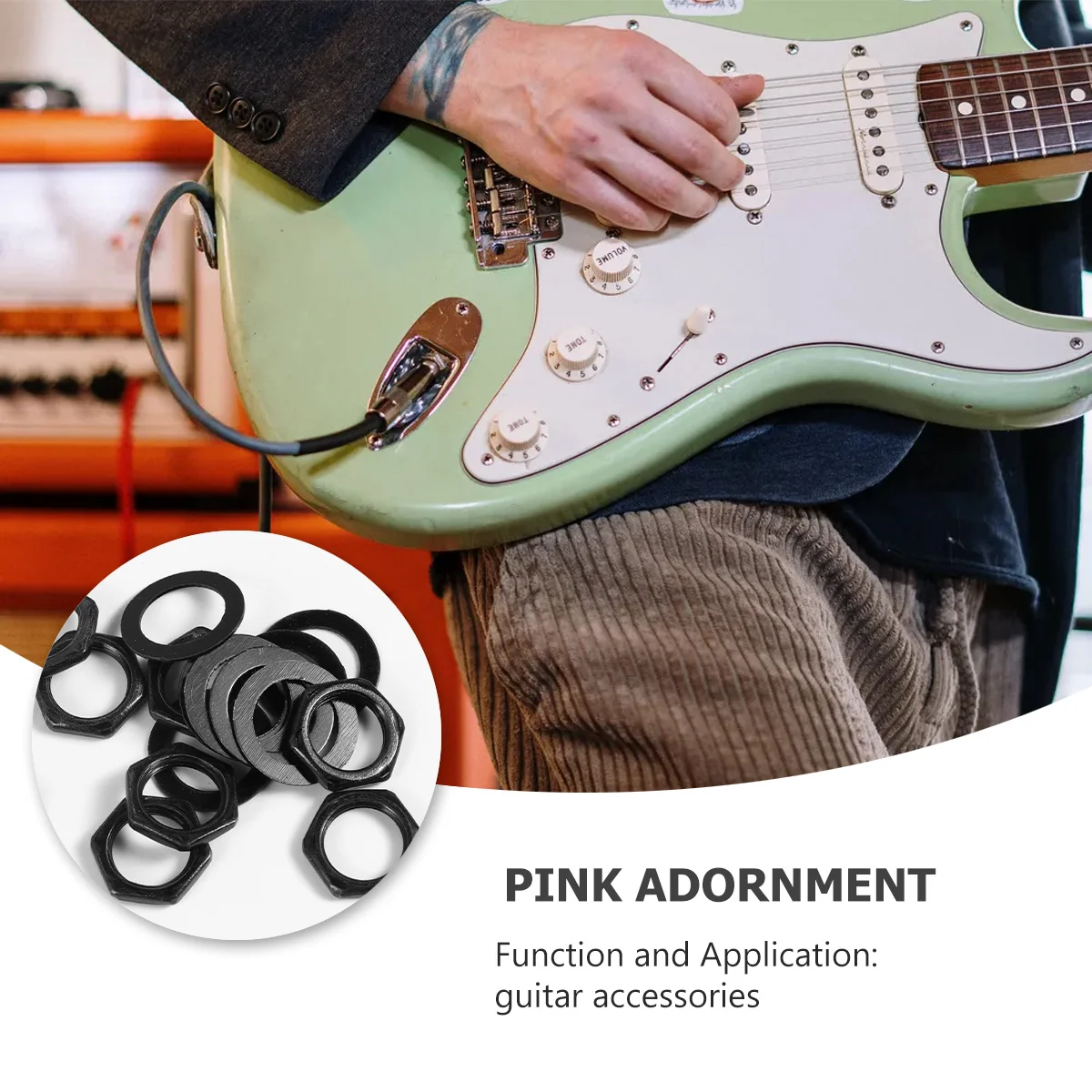 

20 pcs Electric Guitar Nuts Gasket Set 10 Nut 10 Gasket Metal Durable Glossy Finish For Home Store Guitar Parts Accessories