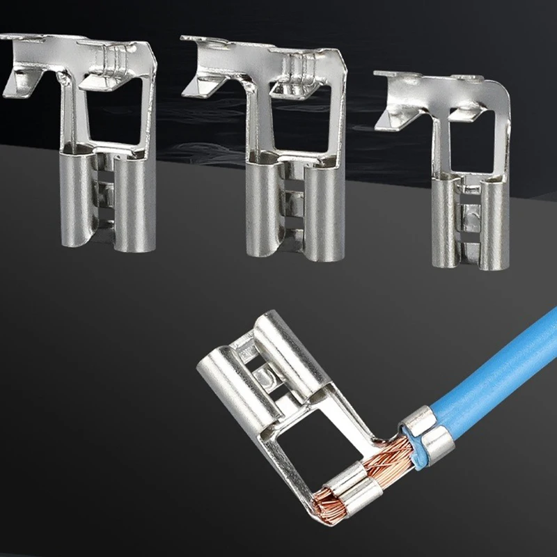 Wtyk sprężynowy typu flagowego, żeński terminal 6.3mm/4.8/2.8mm, kątowy, w kształcie litery L, złączka przewodów, mosiężna wtykowa złączka kątowa z izolacją.