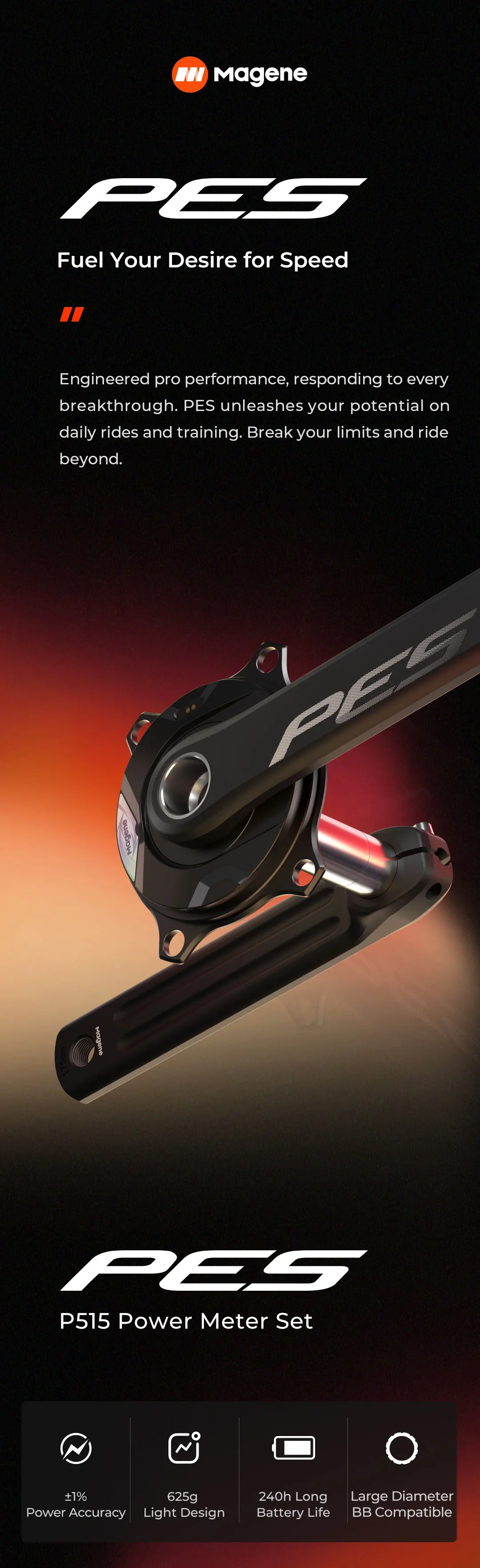 Magene PES Kurbelgarnitur P515 Leistungsmesser 4 Bolzen 110 BCD 24 mm Trittfrequenzpedal Balance Anti-Stahl-Spindelkettenblatt für Shimano/SRAM – Detail 2
