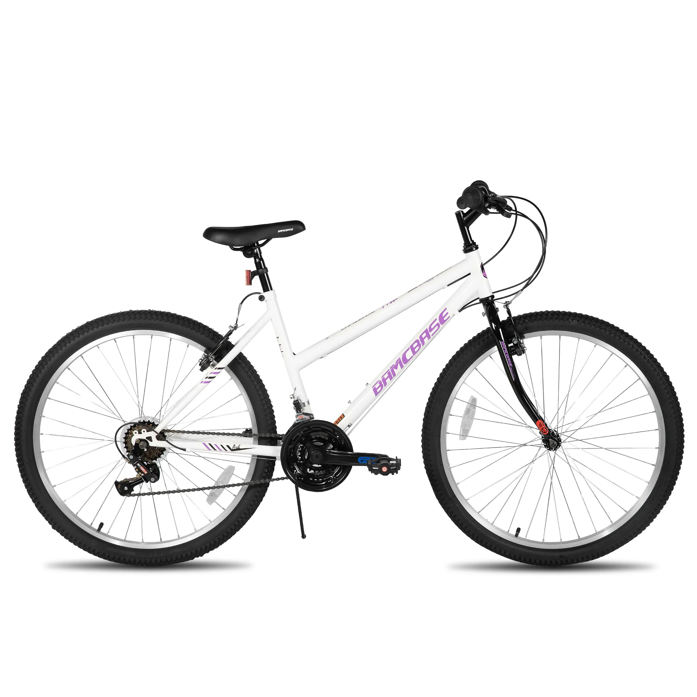 HILAND Bamcbase dames mountainbike, 24 26 inch 18 snelheden hybride woonfiets voor volwassenen, sport hardtail trail MTB