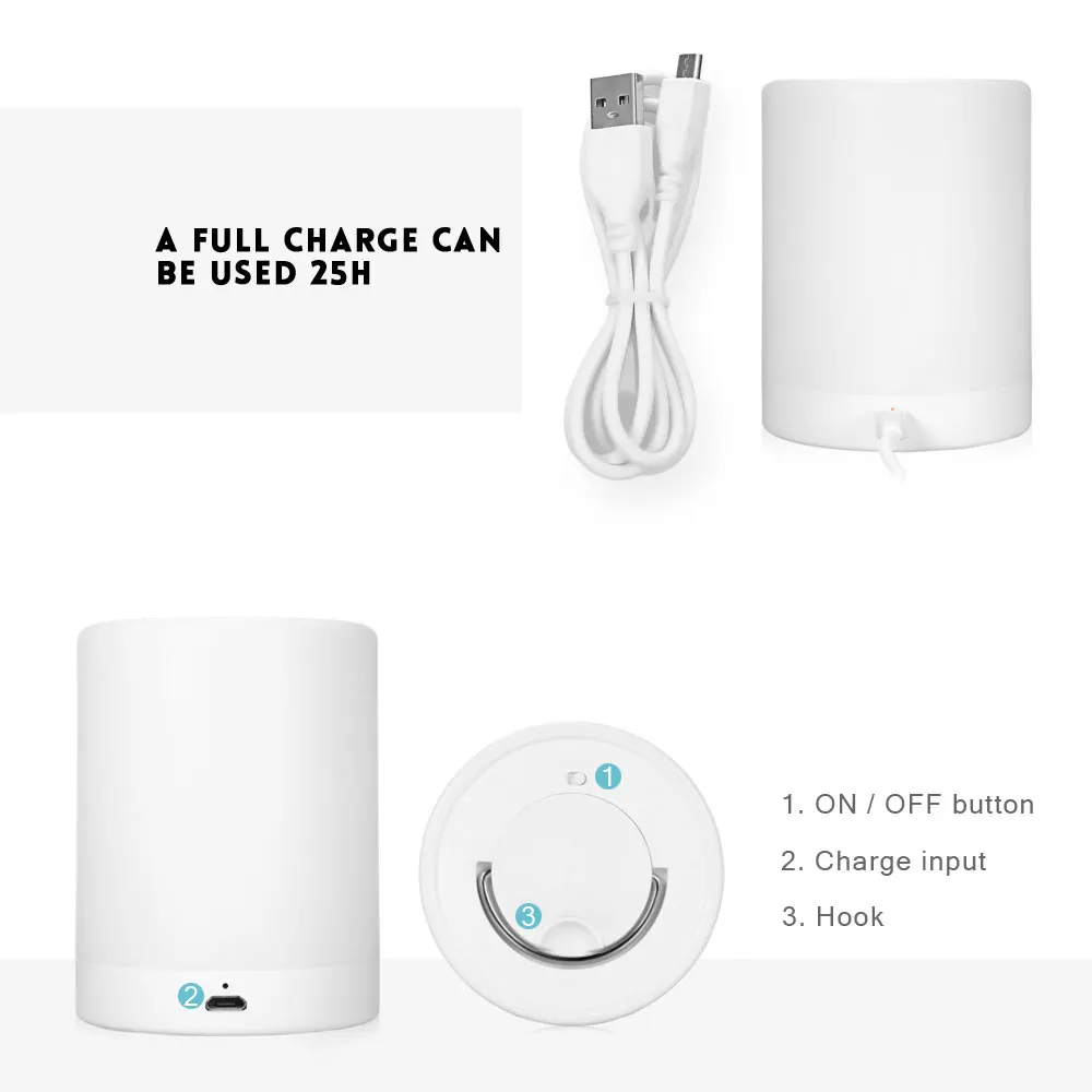 Lampu Malam LED Peredupan Sentuh Lampu Meja Isi Ulang Lampu Tidur Bayi Lampu Samping Tempat Tidur Lampu Suasana Berubah Warna Lampu Berkemah