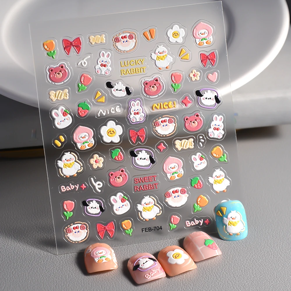 5d Animal Nail Sticker Rabbit Duck Flower decalcomanie per unghie cursori per Manicure FEB-704