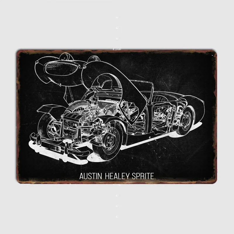 Cars Cutaway AustinHealey Sprite Posters Metal Plaque Poster Home Decorations Classic Tin Sign Room Decor Wall art