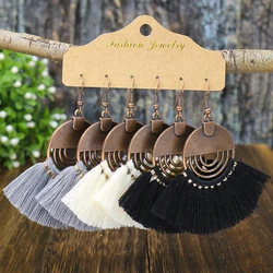 Boho Style Women Polychrome Earrings Set Round Alloy Earrings Tassel Decoration Classic Accessory Gift Party Souvenir