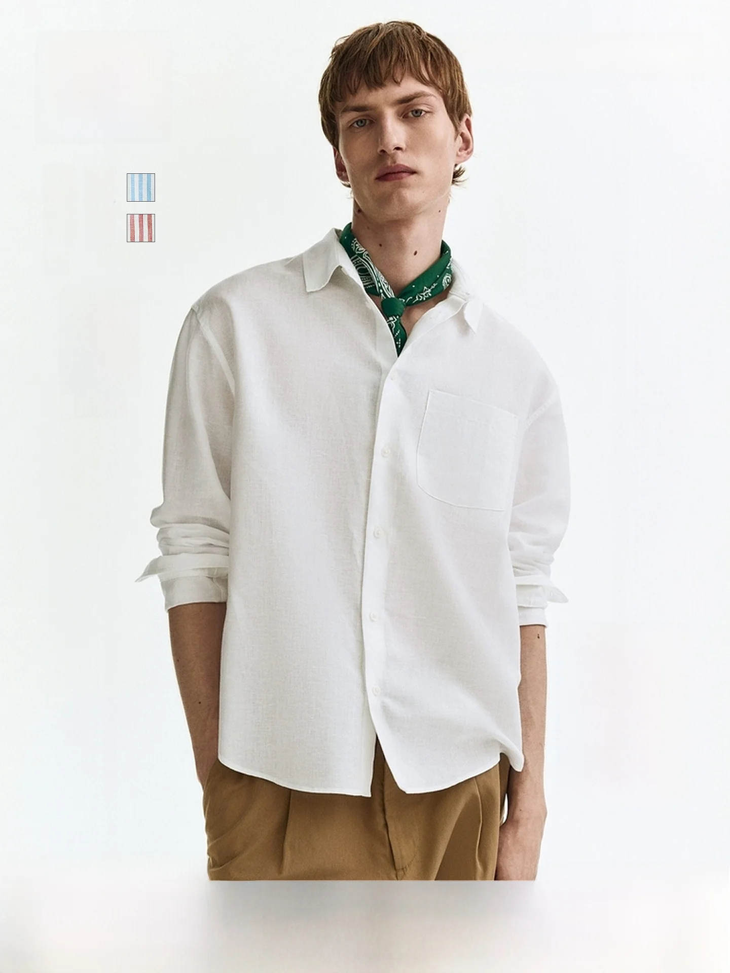 

H&M Men's Shirt 2026 Summer New Simple Loose Casual Style Linen Blend Shirt 1307417 Cotton Linen Mixed Standard Fit Long Slee...