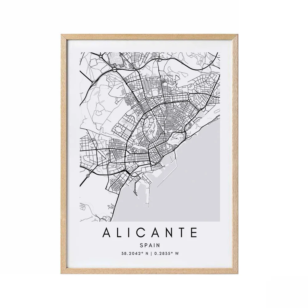 

Alicante Map Poster CUSTOM City Map Print Minimalistic Wall Art Canvas Painting Nordic Posters and Print Living Room Home Decor