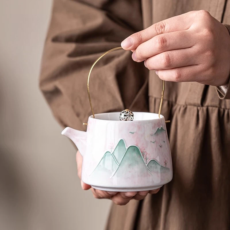Hand Drawn Pink Dai Landscape Lifting Beam Pot Underglaze Color Household Anti Scalding Bubble Teapot