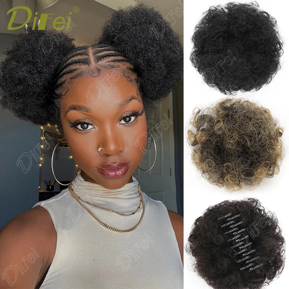 

DIFEI Synthetic Wig Fluffy Medium Curly Bun Wig Women's Wig Large Clip-in Style Messy Bun Wig Suitable for Daily Party Wear