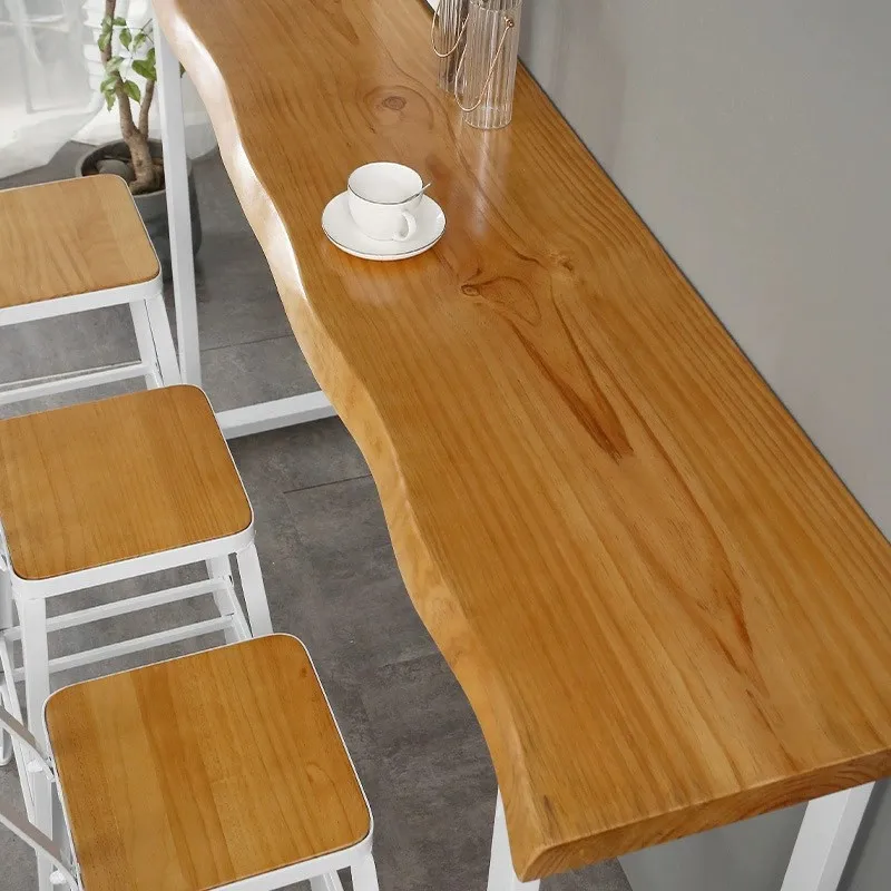 Nordic solid wood strip high bar table and chair home restaurant balcony bar table milk tea shop wrought iron leisure bar