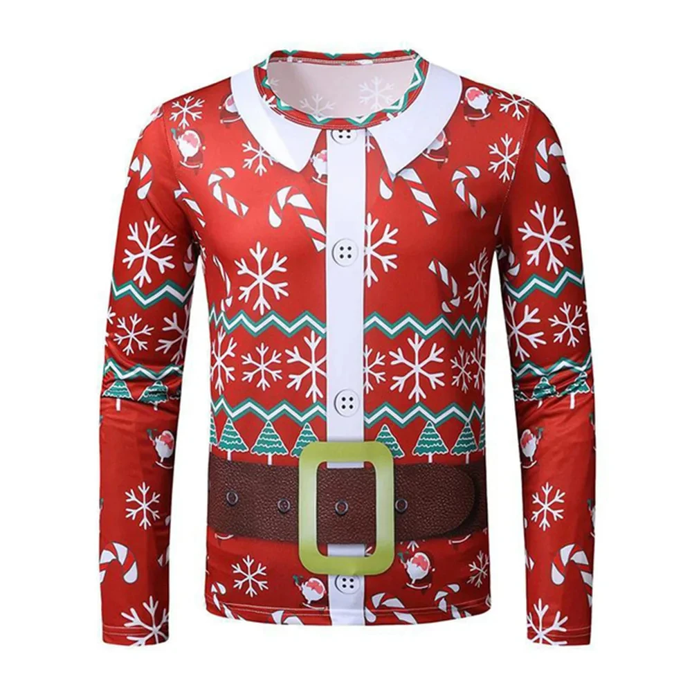 

Funny Christmas Harajuku Men's T Shirts Fashion New Year X'mas Clothing Casual O-neck Long Sleeve T-shirt Autumn Loose Pullover
