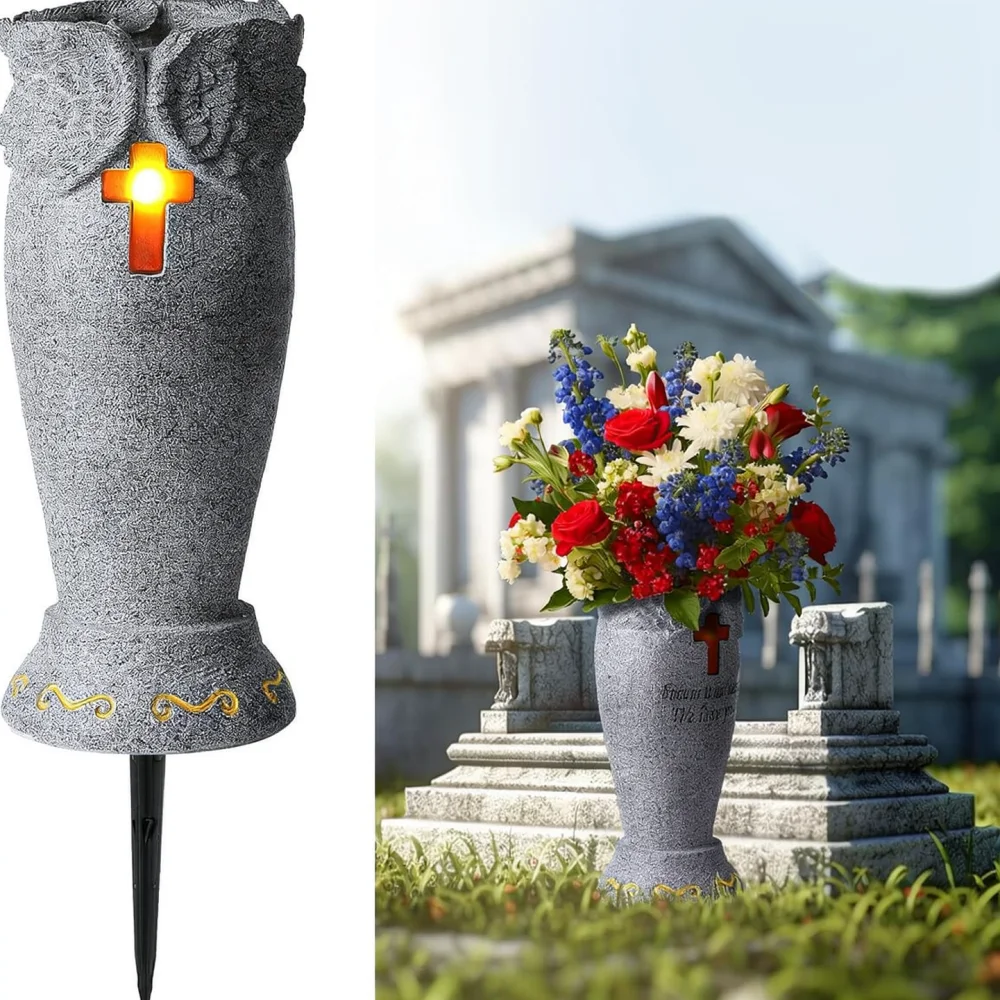 Outdoor Garden Memorial Vase Angel Statue Resin Flower Container For Cemetery Grave Tribute Decorative Accessory