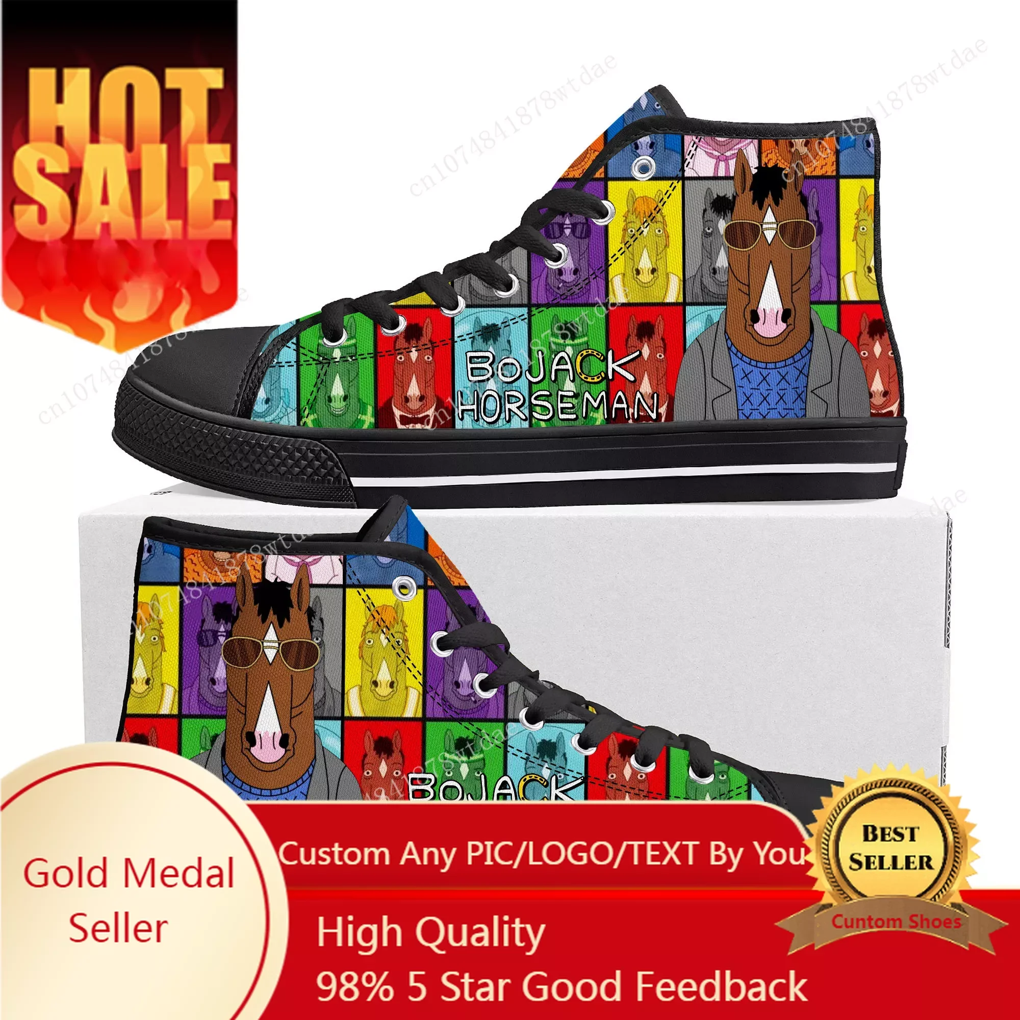 Horse Man High Top Sneakers Mens Womens Teenager BoJack High Quality Canvas Sneaker Anime Cartoon Casual Custom Made Shoes