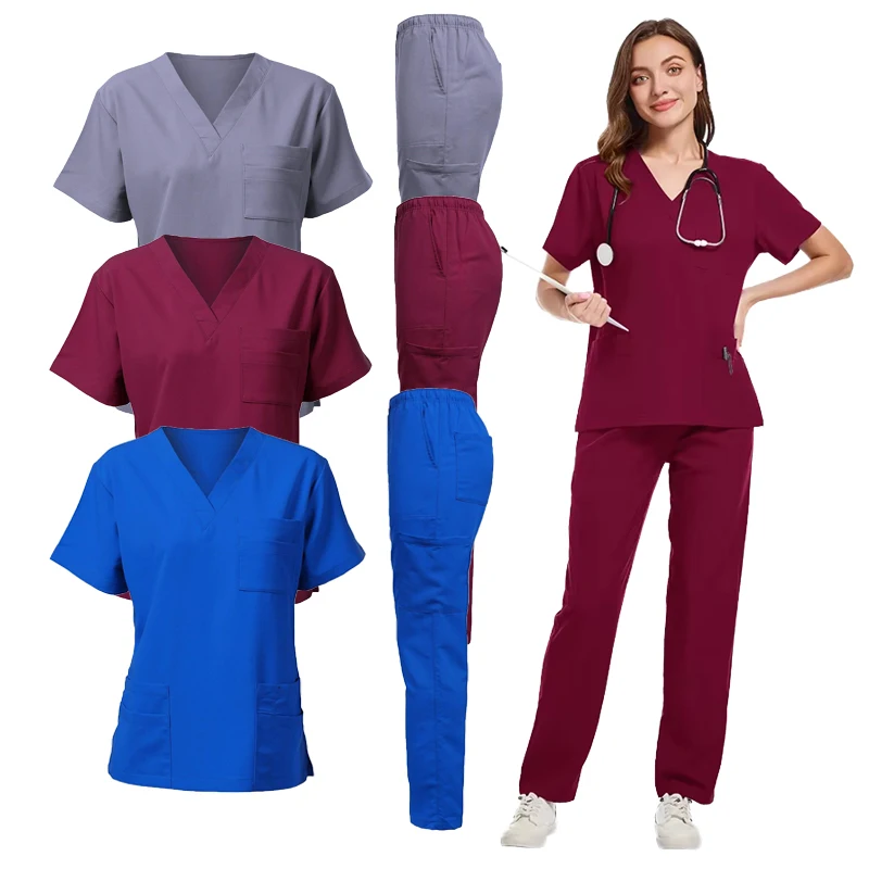 

Scrub Sets Uniform Women Surgical Medical Scrub Doctor Nurse Working Clothes Soft Nursing Spa Beauty Uniform Dental Lab Coat New