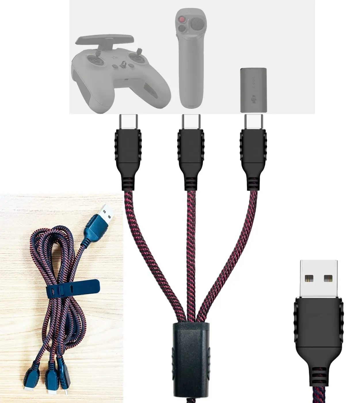 Зарядный кабель 3 в 1 с USB-портом типа C для аксессуаров для дрона DJI FPV, пульт дистанционного управления, контроллер движения, кабель питания для аккумулятора