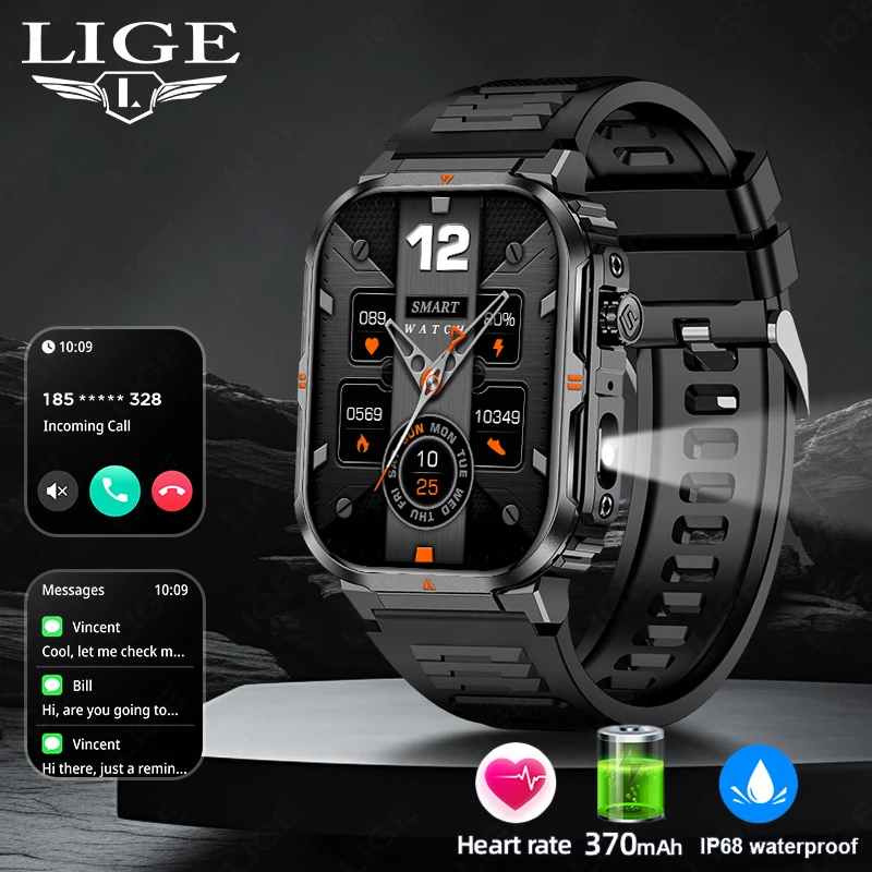 

LIGE Sports Smart Watch 2026 New Bluetooth Phone Call Health Monitor 2.01" HD Display IP68 Waterproof Fitness Smartwatch Men