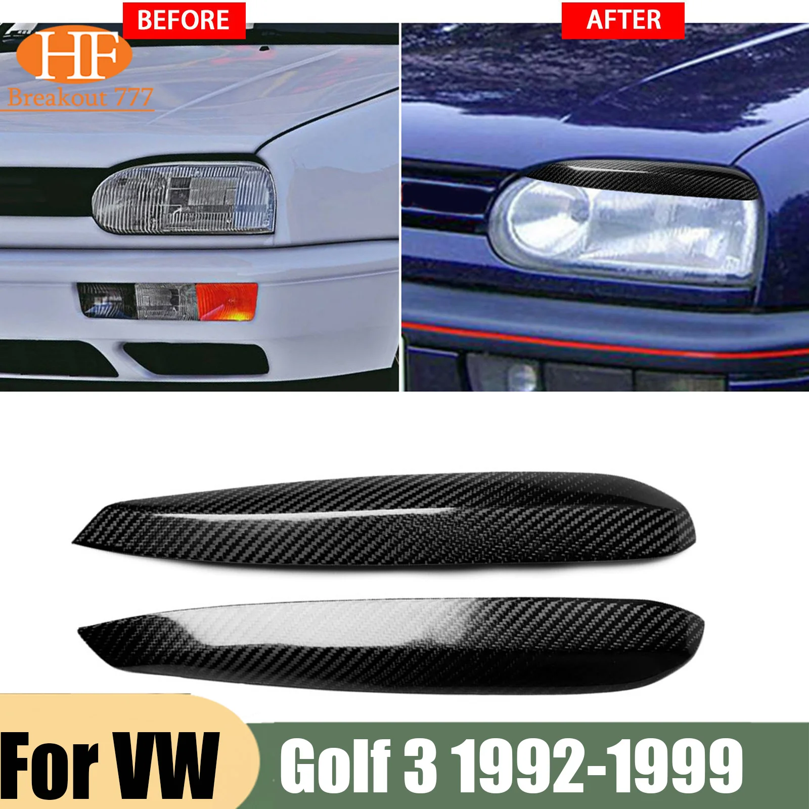 Car Headlight Eyebrow Eyelid Cover Decorative For VW Golf 3 1992-1999 Accessories