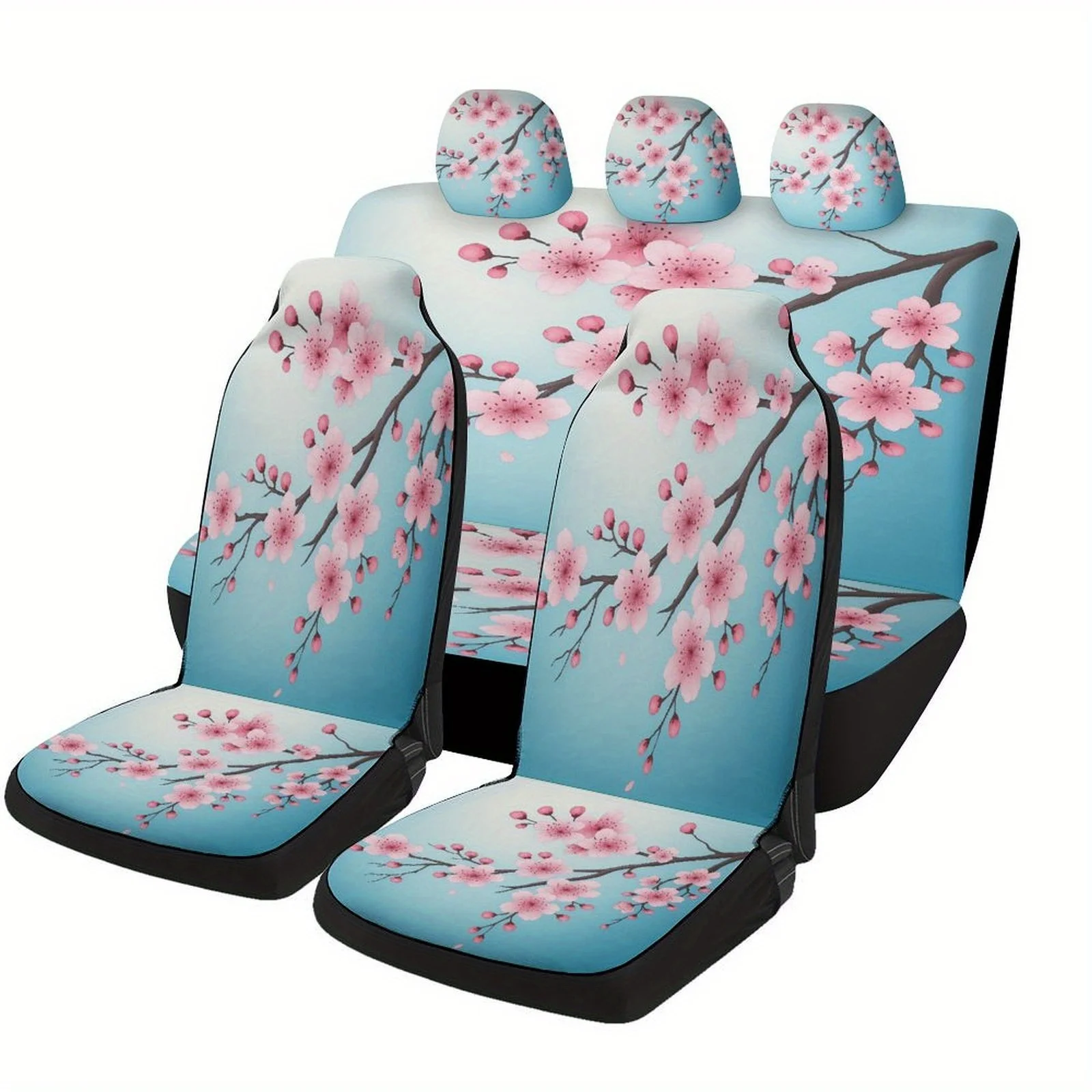 Cherry Blossom Branch Designed Car Seat Covers Set For Most Cars, Trendy Novelty Decorative Car Seat Protector Covers Full Set,