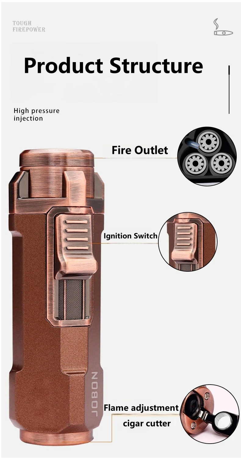 JOBON New Windproof Metal 3 Blue Flame Butane Gas Lighters Retro Cigar Multifunctional Outdoor Torch Jet Lighter Men\'s Gifts