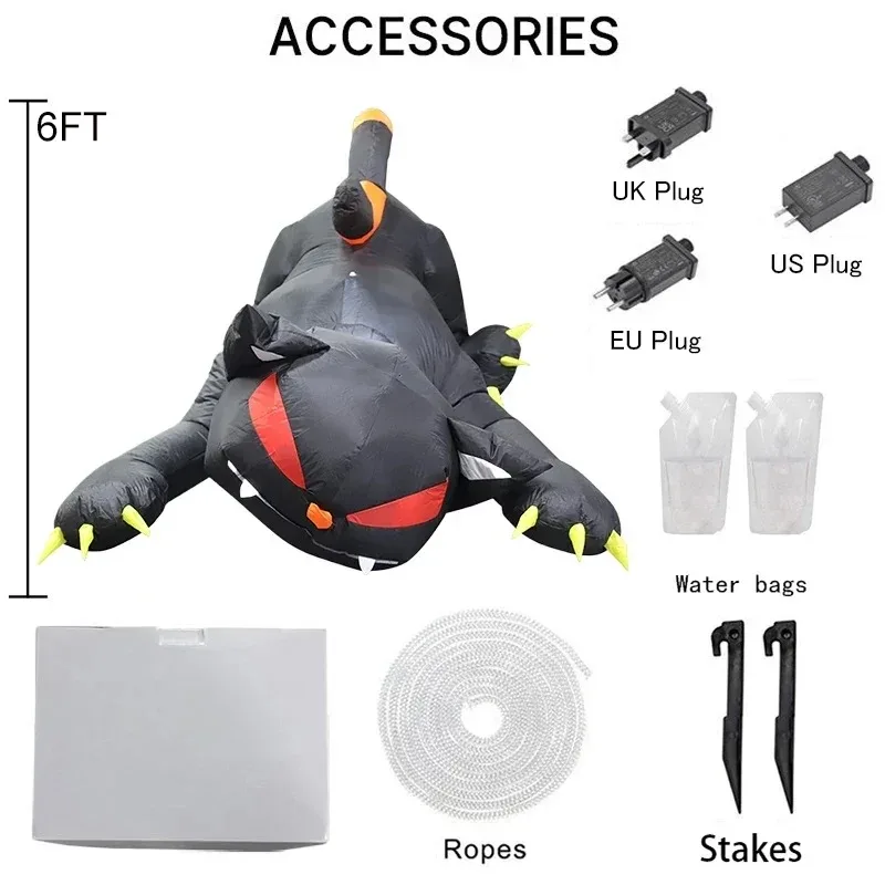 Jouets gonflables de 1.8M, décoration d'halloween, chat noir, secoue la tête, ornement de fête de jardin, LED intégré, cour fantôme, jardin, pelouse intérieure