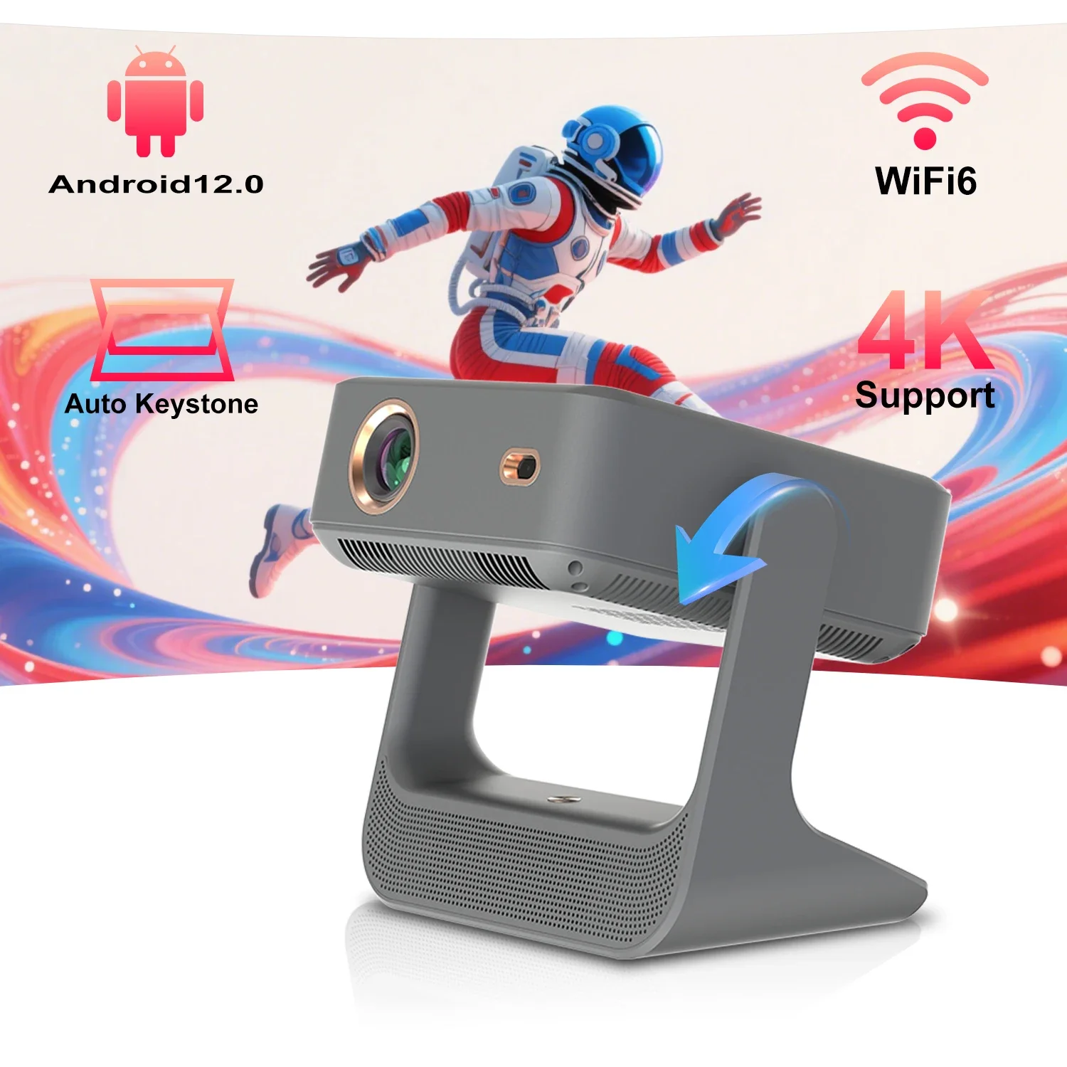 YouTube Prime videoprojector 8 '' touchscreen 4K 1080P WiFi Bluetooth Android iOS Mirroring 180 °   Flip HDMI USB Karaoke 30-300''