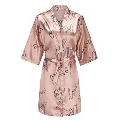 Rose Gold Robes Nightgown Kimono Lady Elegant Bathrobe Satin Homewear Wedding Bridal Gift Sleepwear Sexy Intimate Lingerie