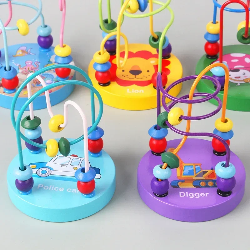 Baby Montessori Educational Math Toy Kids Circles Bead Wire Maze Roller Coaster for Children Montessori Wooden Toys Wood Puzzles