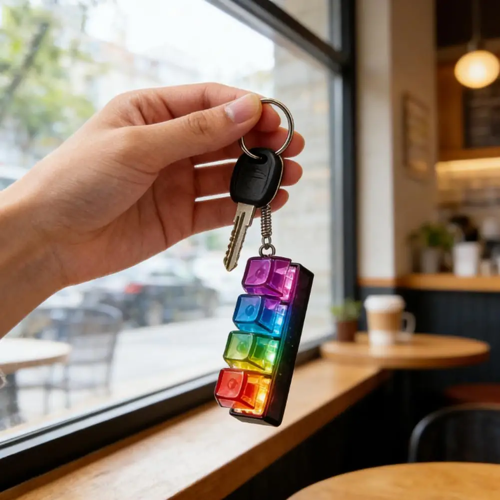 1Pcs LED Keyboard Keychain Fidget Toys For Adults RGB 4-Button Keys Keyboard Keycaps Fidget Toy For Stress Relief Keyboard Cap