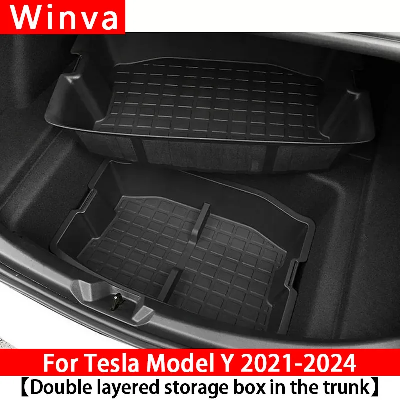 

Winva для Tesla Model Y 2021-2024 задний багажник, двухъярусный ящик для хранения и передний багажник, лоток для хранения багажа, аксессуары