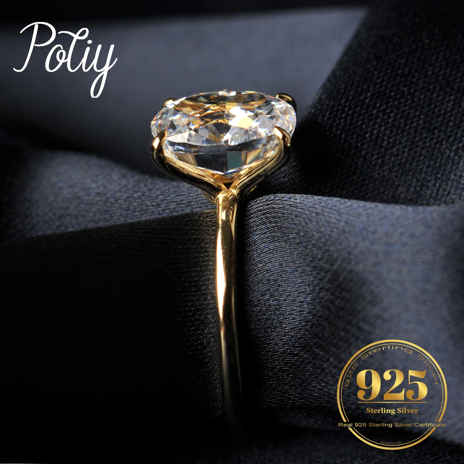 

Potiy Vintage 4ct 5A Oval Shape Cubic Zirconia Solitaire Engagement Ring 925 Sterling Silver 14K White Yellow Gold Plating