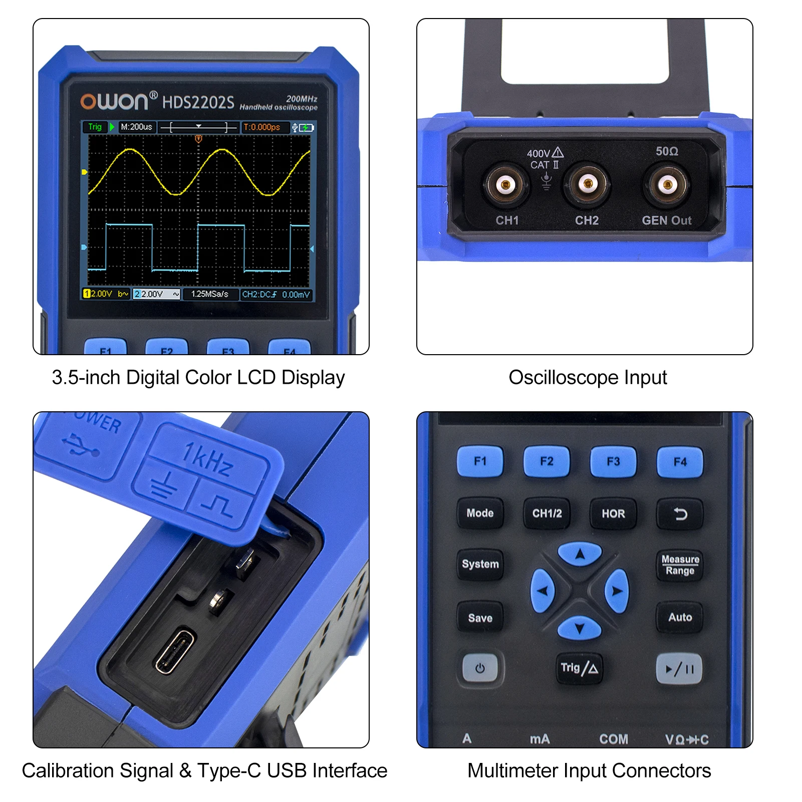 OWON HDS2202S 200Mhz Digital Oscilloscope 2 Channels 1GSa/s True RMS 3 in 1 Portable Osiclloscopes+Multimeter+Waveform Generator