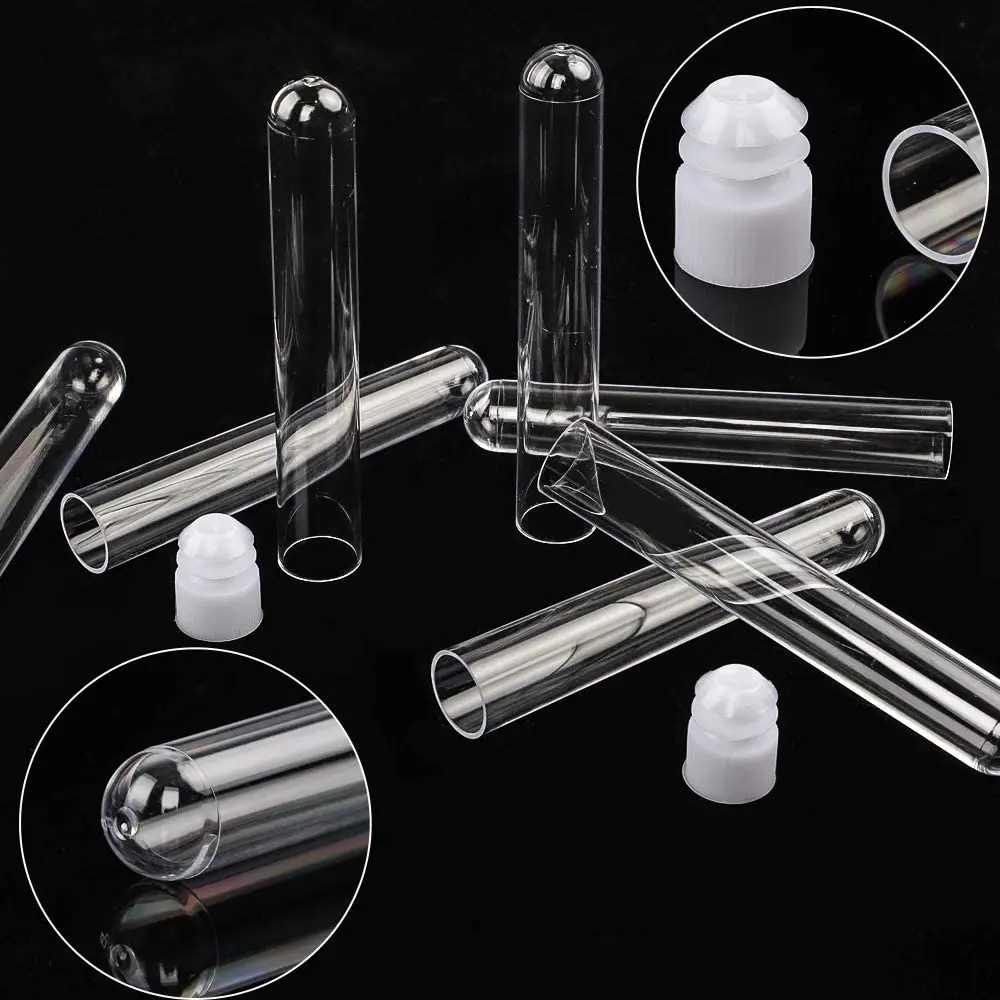 Tubos de teste plásticos transparentes com tampas e 1 rack, suporte para experimentos científicos de laboratório, 13ml, 60pcs