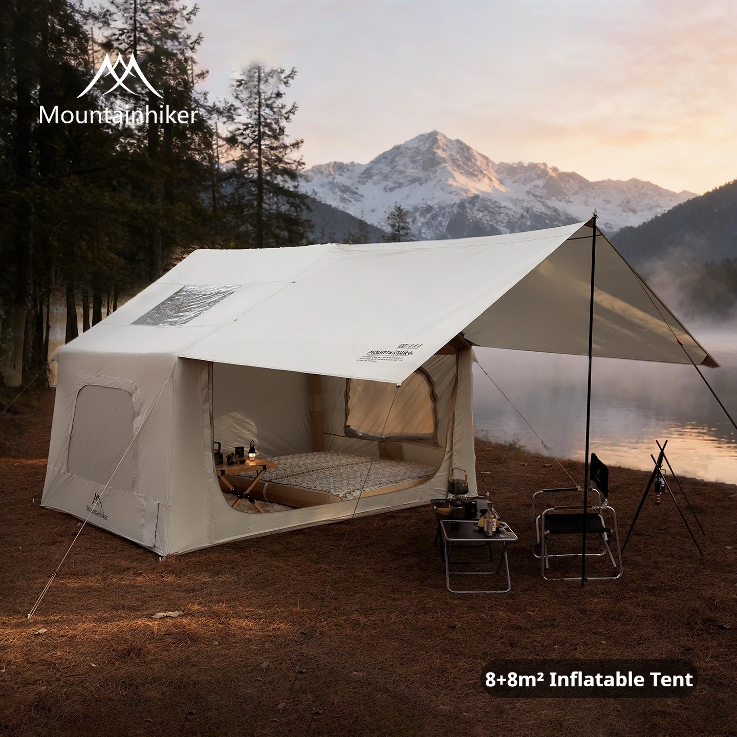 

МАУНТИНХАЙКЕР 8+8 ㎡ Надувная палатка для кемпинга на открытом воздухе, 2-в-1, семейная, водонепроницаемая, для 4 сезонов, большая вместимость, для отдыха