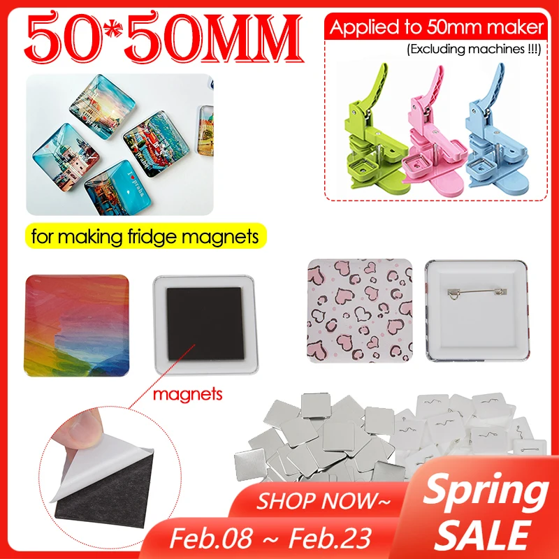 

Square Fridge Magnet Badge Parts Set for DIY Making 50x50mm Square Magnet Refrigerator Stickers Button Maker Machine Accessories