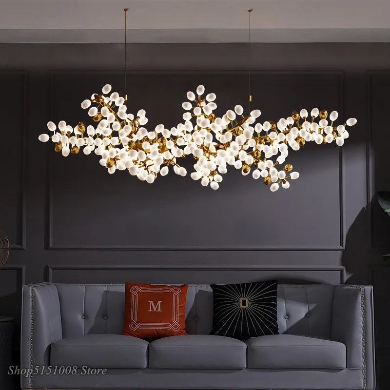 

Postmodern Luxury Gold Grape White glass LED Chandelier Living Room Decoration Fixture Lighting Long grape string Hanging lamp