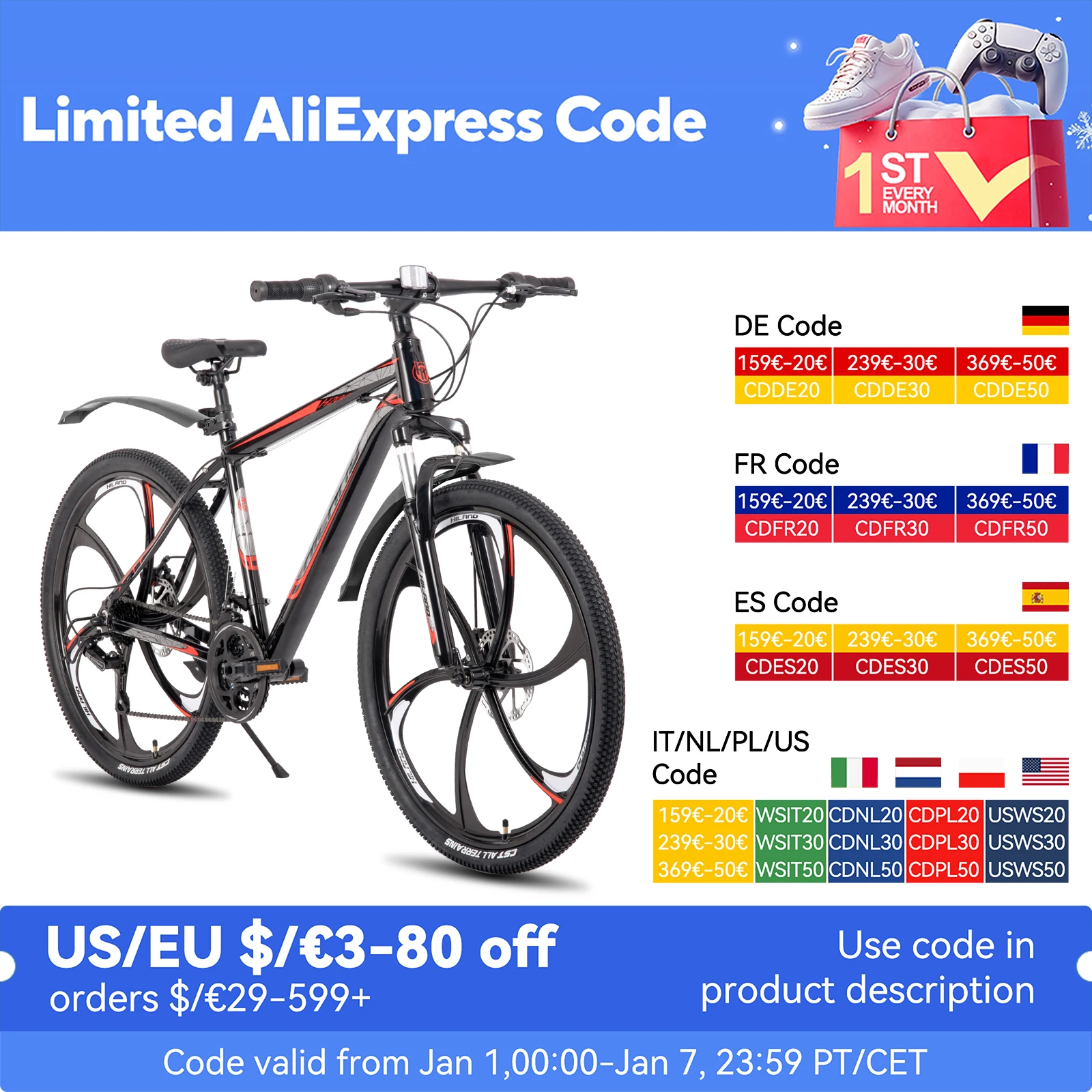 Hiland Mountain Bike, Shimano 21 Speeds Drivetrain,Aluminum Frame 26 Inch Wheels, Disc-Brake Bike for Men Women MTB Bicycle