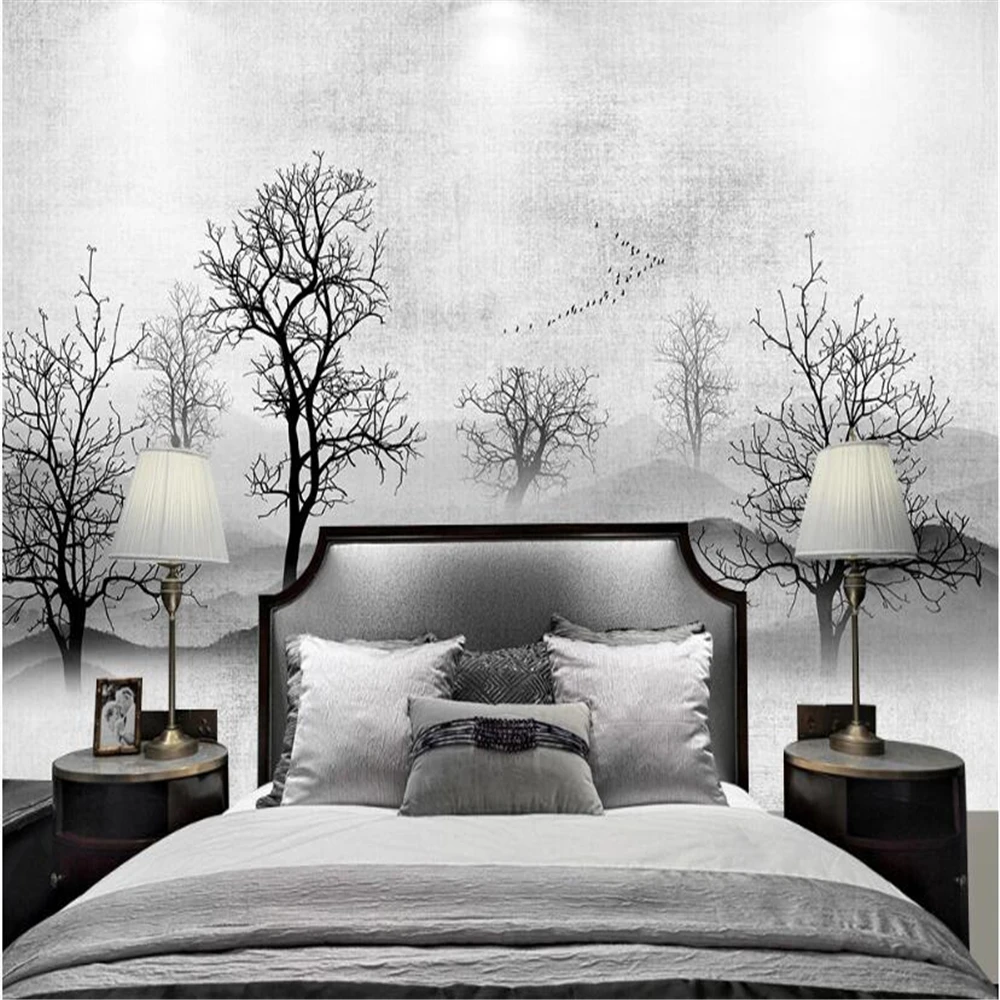 Custom Modern Black and white tree Mural Wallpaper Background Art painting mural Wall Paper Wall stickers decoration living room