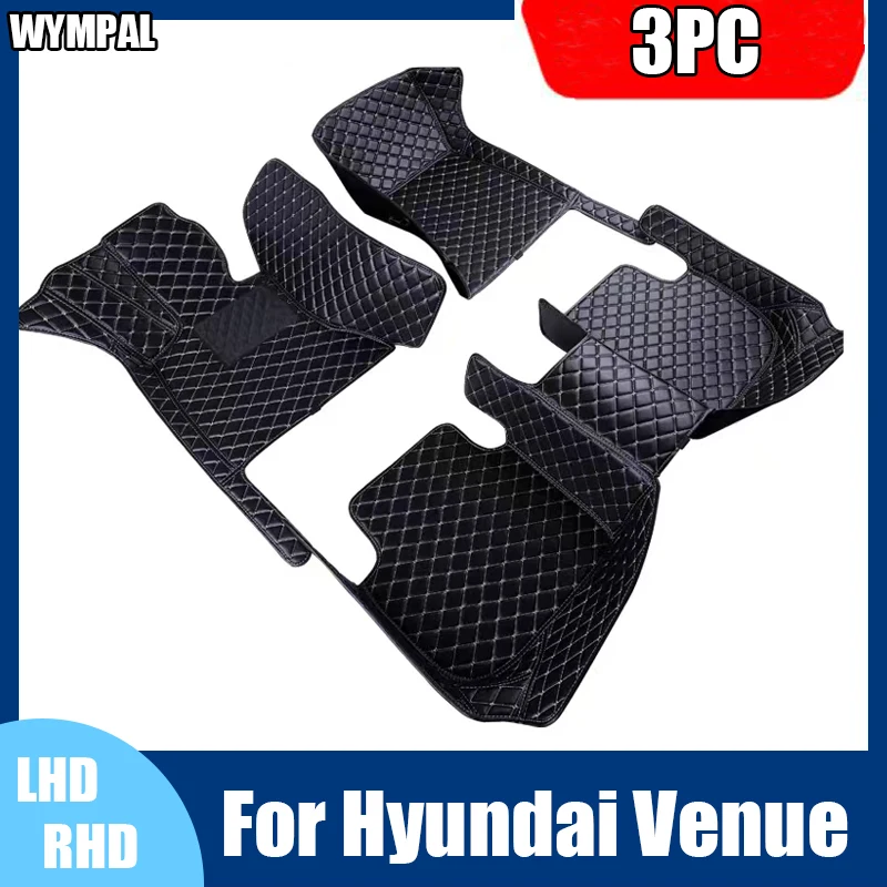 Car Floor Mats For Hyundai Venue QX 2020 2021 2022 2023 Luxury Mat Protective Pad Leather Rugs Anti Dirty Carpets Accessories